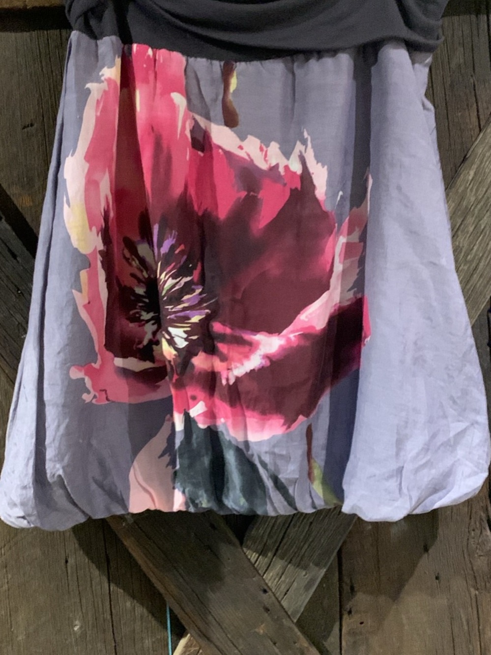 Floral Grey A-Line Skirt with Pink Bloom
